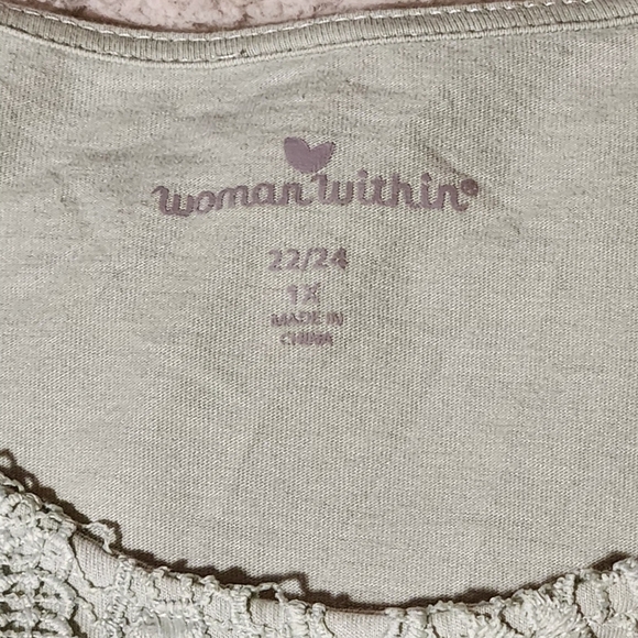 Woman Within Womens Sz 1X 22/24 Top Blouse Mint Green Long Sleeve Crochet Lace - Picture 6 of 8